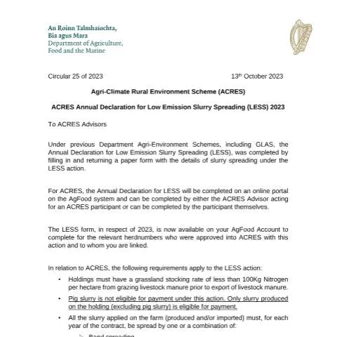 Document preview: Understanding the 2023 ACRES Circular for Low Emission Slurry — Government & admin (CERFA n°OF2023)