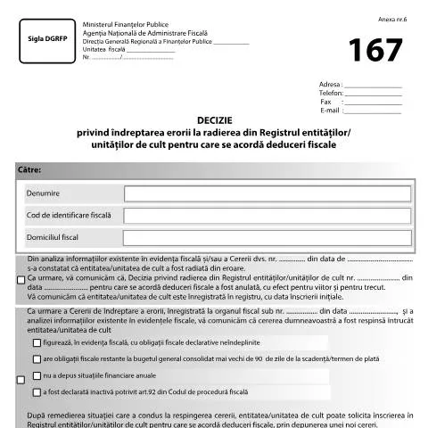 Document preview: Importanța corectării erorilor în Registrul entităților de cult — Impozite & fiscalitate (CERFA n°A6_OPANAF_819_2019)