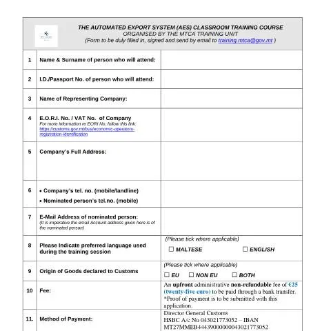 Document preview: Enhance Your Skills with CES Training in Malta — Taxes (CERFA n°automated-export-system-course---classroom-based-application)