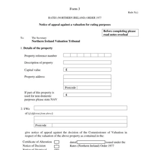 Document preview: Official Notice of Appeal Against Property Valuation in Northern — Government & admin (Form 3)