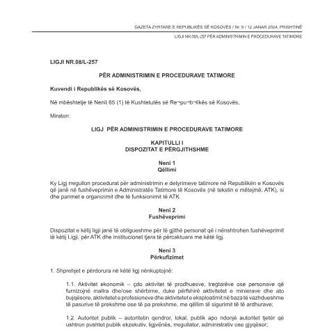 Document preview: Rëndësia e Ligjit Nr.08/L-257 në Administratën Publike — Procedura administrative