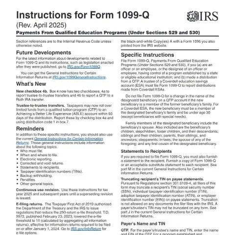 Document preview: Understanding IRS Form 1099-Q for Education Programs — Taxes (CERFA n°INST-1099Q)