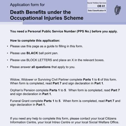 Document preview: Essential Guide to the Death Benefit Scheme (OB61) — Benefits & social aid (CERFA n°OB61)