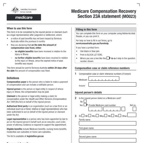 Document preview: Understanding the Medicare Compensation Recovery Section 23A Statement — Health (CERFA n°MO023)