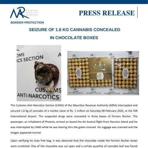 Document preview: Cannabis Smuggling Tactics Unveiled in Mauritius — Government & admin (PressRelease090219)
