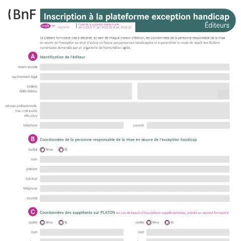 Aperçu du document Plateforme exception handicap : guide d'inscription pour éditeurs — Numérique & données personnelles (14974*01)