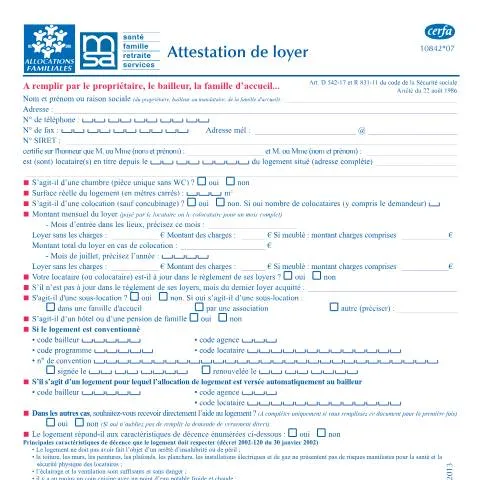 Aperçu du document Formulaire 10842*07 : tout savoir sur l'attestation de résidence — Logement (CERFA n°10842*07)