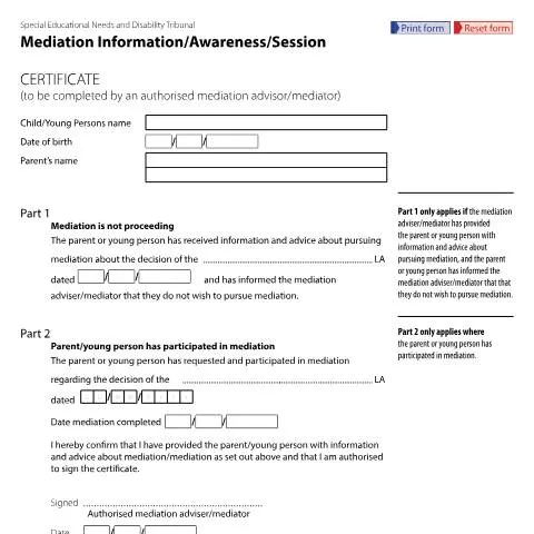 Document preview: Understanding Form SEND21: Your Required Mediation Certificate — Legal & justice