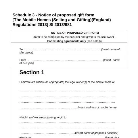 Document preview: Park Home Gift Transfer Forms: Essential Guide for Family Succession — Government & admin