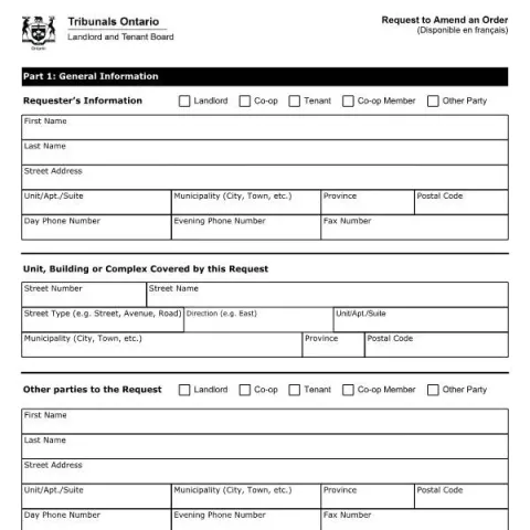 Document preview: Guide to Requesting an Amendment to an Order in Ontario Tenancy Cases (English / French) — Housing