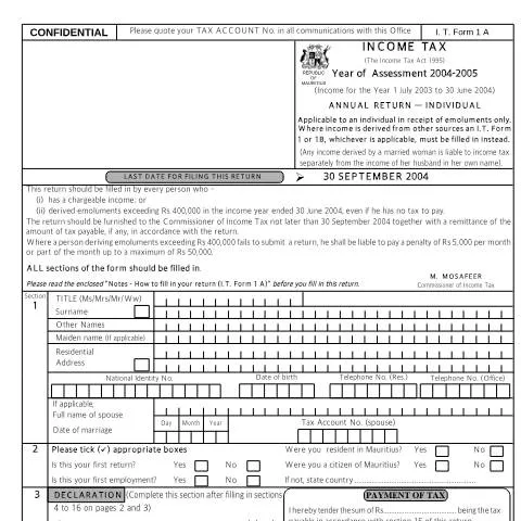 Document preview: Understanding the Individual Return 1A for Employees — Taxes (CERFA n°ind1a04)