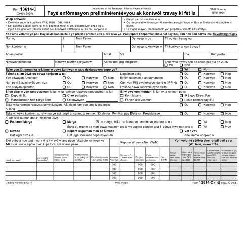 Document preview: Mastering IRS Form 13614-C for Stress-Free Tax Filing — Taxes (CERFA n°13614CH)