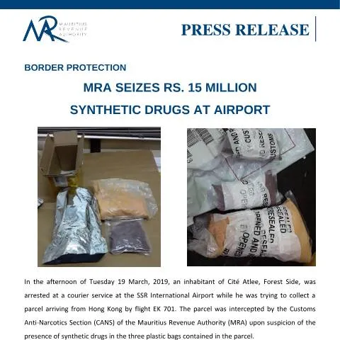 Document preview: Significant Synthetic Drug Seizure at Mauritius Airport — Government & admin (DrugSeizures200319)