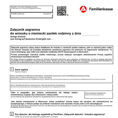 Dokumentvorschau: Załącznik zagranica: Ihr Schlüssel zum deutschen Kindergeld — Familie (CERFA n°kg51-pl-anlageausland_ba032510)