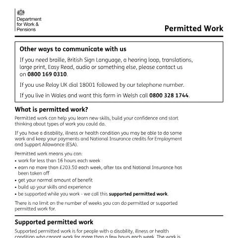Document preview: Employment and Support Allowance Permitted Work: Your Complete Guide — Work & employment