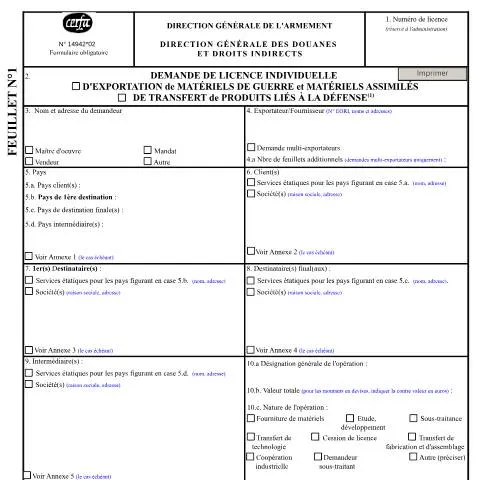 Aperçu du document Autorisation de transfert d'armes à feu vers l'étranger — Démarches administratives (CERFA n°14942)