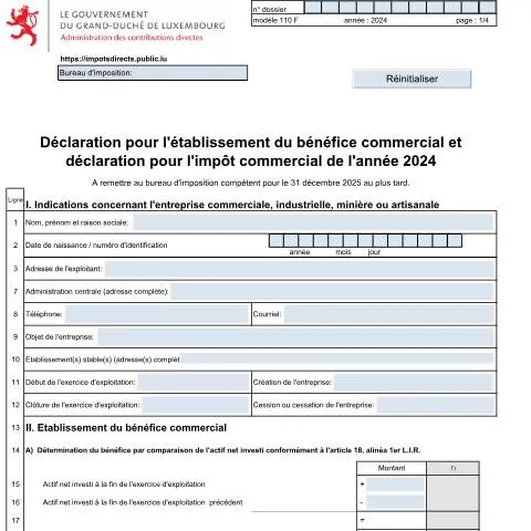 Aperçu du document Comprendre la déclaration 110 F pour l'impôt commercial — Impôts & fiscalité (CERFA n°110 F)