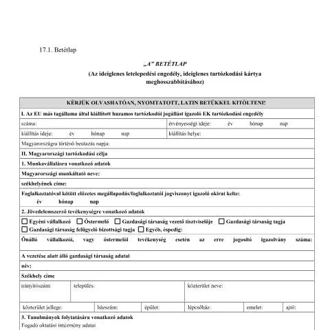 Document preview: 17 1 A betétlap az ideiglenes letelepedési engedélyhez — Bevándorlás & vízumok