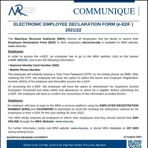 Document preview: Understanding the Electronic Employee Declaration Form (e-EDF) 2020/21 — Work & employment (CERFA n°CommuniqueEDF120821)