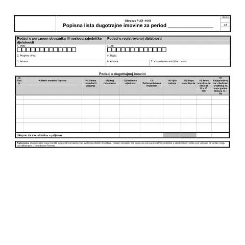 Document preview: Uloga Popisne Liste Dugotrajne Imovine u Poreskom Postupku — Porezi i fiskalnost (CERFA n°PLDI-1043)