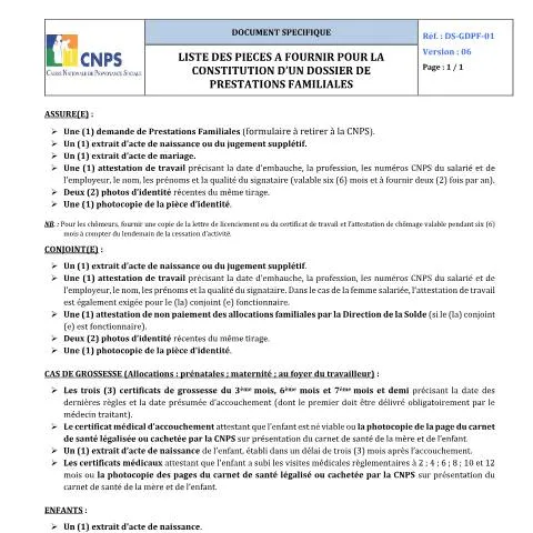 Aperçu du document Guide Pratique pour le Dossier de Prestations Familiales — Famille