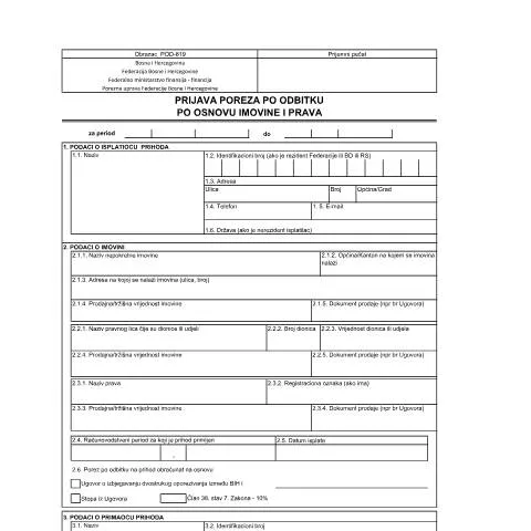 Document preview: Osnovne informacije o obrascu POD-819 — Porezi i fiskalnost (CERFA n°POD-819)