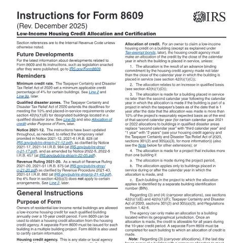 Document preview: Essential Guide to IRS Instructions for Form 8609 — Taxes (CERFA n°INST-8609)