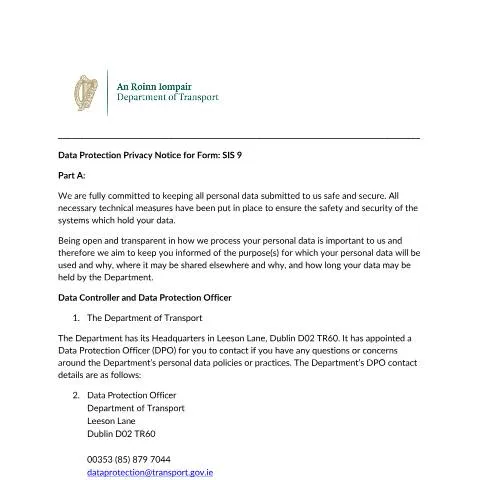 Document preview: Navigating the SIS9 Privacy Notice for Seafarers — Government & admin (SIS9)