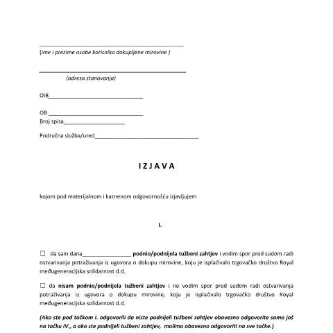 Document preview: Kako koristiti Izjavu korisnika dokupljene mirovine Royal? — Mirovina i penzija (CERFA n°Izjava_korisnika_dokupljene_mirovine_Roy)