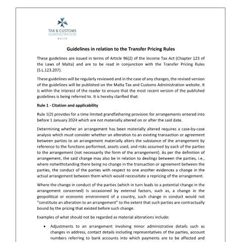 Document preview: Navigating Malta's Transfer Pricing Regulations — Taxes (CERFA n°guidelines---transfer-pricing-rules)