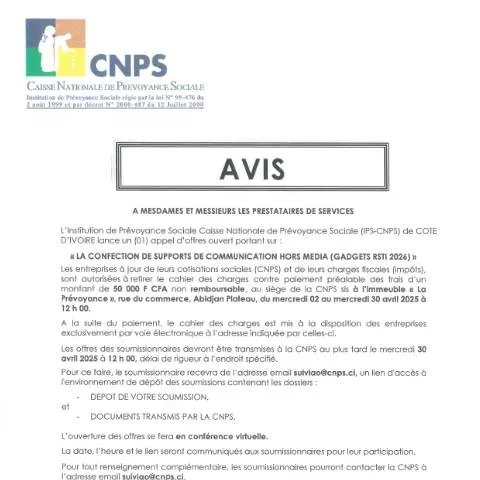 Aperçu du document Opportunité de Soumission pour Gadgets RSTI 2026 — Démarches administratives