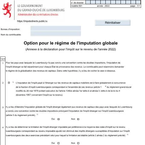 Aperçu du document Comprendre l'option pour le régime de l'imputation globale — Démarches administratives (CERFA n°501 F)