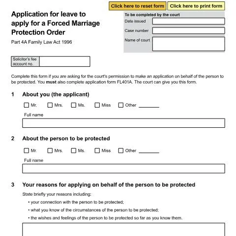 Document preview: Understanding Form FL430 for Forced Marriage Protection — Legal & justice