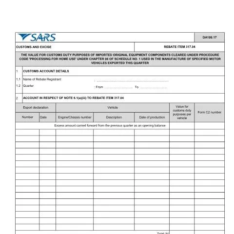 Document preview: Understanding the DA 199 17 Form for Vehicle Exporters — Customs & trade (CERFA n°DA 199 17)