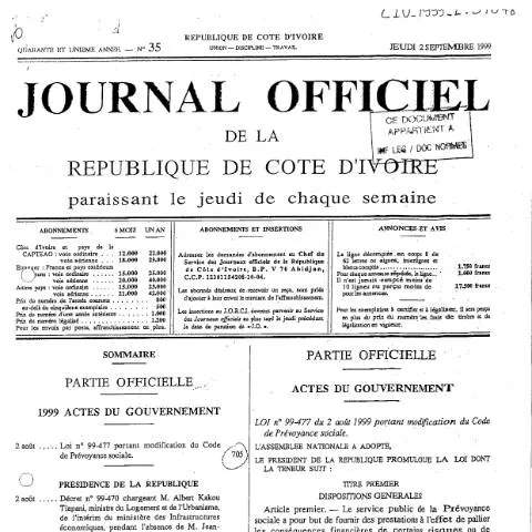 Aperçu du document Évolution du cadre législatif de la prévoyance sociale en Côte — Démarches administratives