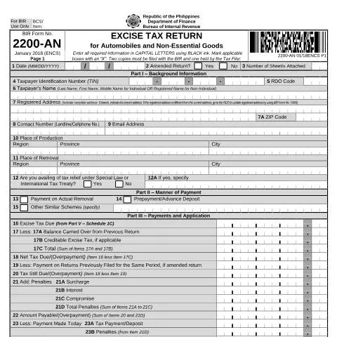 Document preview: The Importance of BIR Form No. 2200-AN in Philippine Taxation — Taxes (CERFA n°2200-AN)