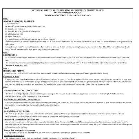 Document preview: Understanding the 2025 / 2026 Income Return for Companies — Government & admin (NotesIT06-2025)