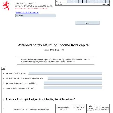 Aperçu du document Comprendre la déclaration d'impôt à la source 900E au Luxembourg — Impôts & fiscalité (CERFA n°900E)