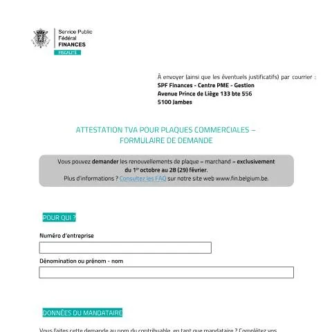 Aperçu du document Comprendre le Formulaire de Demande d'Attestation TVA pour Plaques — Démarches administratives (CERFA n°123-formulaire-demande-attestation-plaques-commerciales)