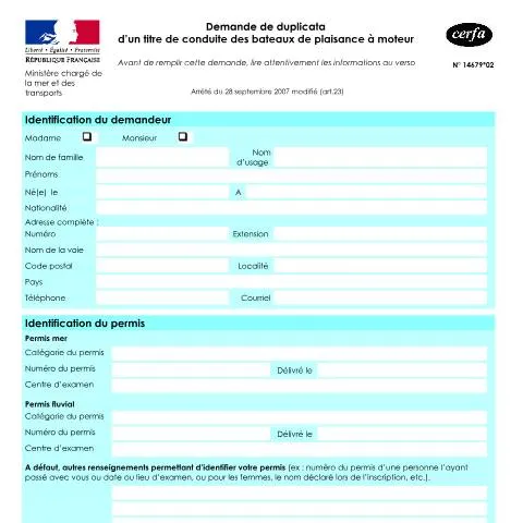 Aperçu du document Comment obtenir un duplicata de permis bateau de plaisance à moteur — Véhicule & permis (CERFA n°14679*02)