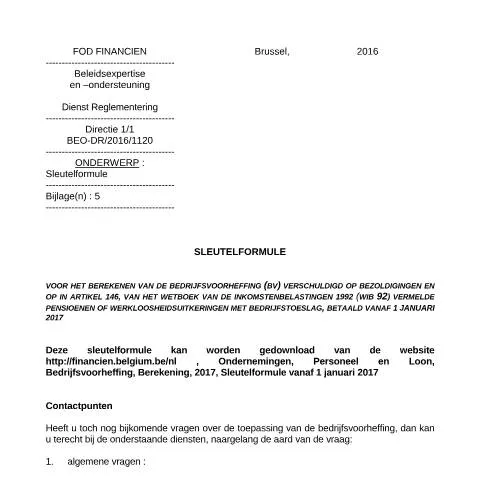 Aperçu du document Comprendre la Sleutelformule 2017 pour les employeurs et employés — Impôts & fiscalité (CERFA n°700-sleutelformule-20170101)