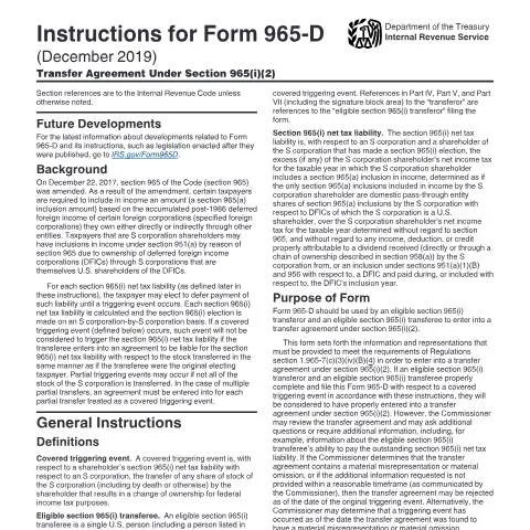 Document preview: Understanding IRS Instructions i965D for Tax Deferral — Taxes (CERFA n°INST-965D)