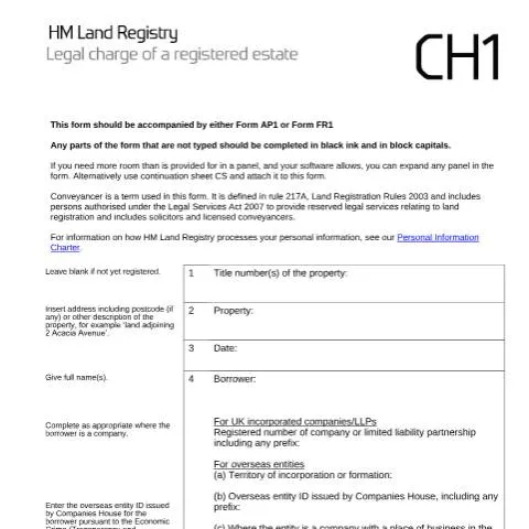Document preview: How to Register Legal Charges Using Form CH1 with HM Land Registry — Government & admin