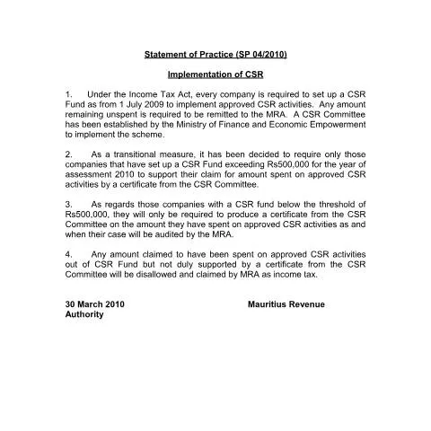 Document preview: The Importance of SP 04/10 in Corporate Social Responsibility — Government & admin (SP042010)