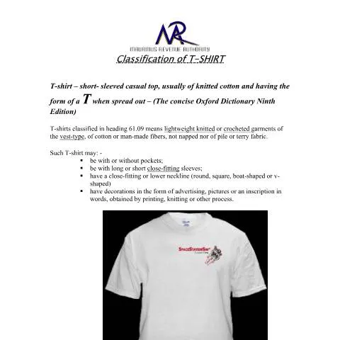 Document preview: Understanding the T-Shirt Classification in Mauritian Trade — Government & admin (T-shirt)