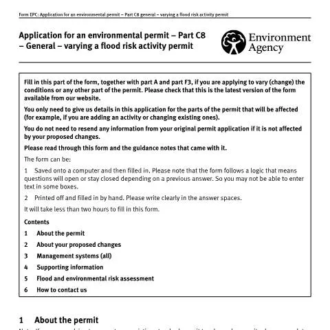 Document preview: How to Vary Your Flood Risk Activity Permit Using Part C8 — Environment & energy