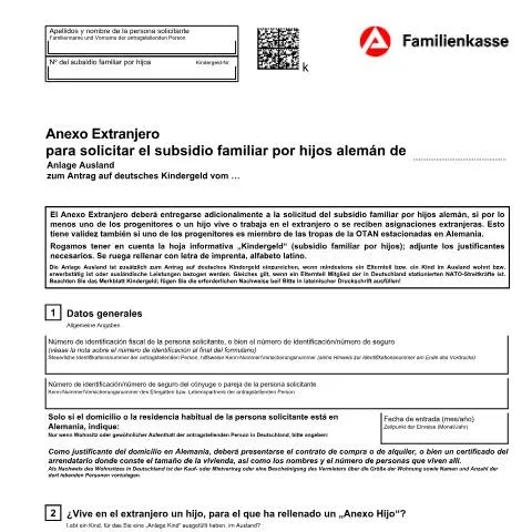 Dokumentvorschau: Wichtige Informationen zum Anhang Ausland für Kindergeld — Familie (CERFA n°kg51-s-anlageausland_ba032460)