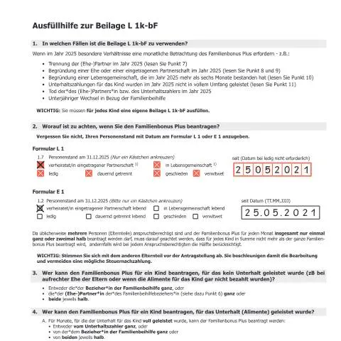 Dokumentvorschau: Ausfüllhilfe zur Beilage L 1k-bF für den Familienbonus Plus — Behörden & Verwaltung (CERFA n°L1k-bF-Erl)