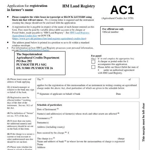 Document preview: Agricultural Charge Registration: AC1 Application Process Guide — Property & real estate
