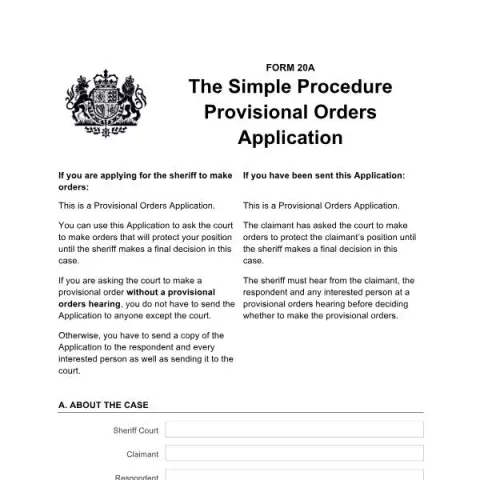 Document preview: Understanding Form 20A: Provisional Orders in Scottish Courts — Legal & justice (Form 20A)